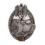 A scarce Third Reich 25 Panzer Assault badge,  maker Gustav Brehmer. VGC, in a box with Iron Cross