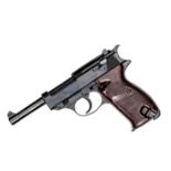 A good 9mm Walther P38 semi automatic pistol,  number 9838i, the frame with maker’s code “ac/42” (