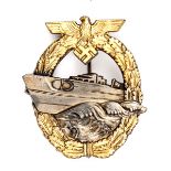 A scarce Third Reich E Boat badge second pattern,  gold anodised wreath and reverse, grey shaded E