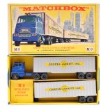 Matchbox Major M-9 Inter State Double Freighter.  An example with dark blue tractor unit, silver