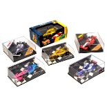 10 1:43 scale Damon Hill related Formula 1 racing cars. 6x Minichamps – Arrows Yamaha FA 18, Brabham