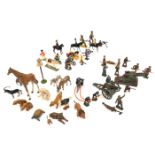 A quantity of Britains etc animals and lead/plastic figures. Including Zoo animals- lion, 3x