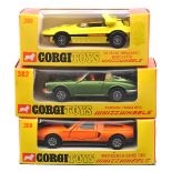 3 Corgi Whizzwheels. Porsche Targa 911S (382). An example in metallic green with black roof and