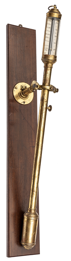 An interesting 19th century ship’s mercury in glass barometer,of laquered brass tubular form, the