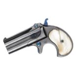 A double barrelled over and under .41” rimfire Remington derringer pistol,  number L90132, the