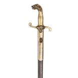 An early 19th century bandsman’s sword,  straight blade 29”, DE at point, solid brass hilt with S