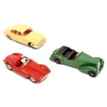 3 Dinky Toys. 2 UK examples – Jaguar 3.4 litre in cream with red interior and spun wheels. Plus a 38