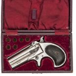 A cased double barrelled over and under .41” rimfire Remington derringer pistol,  number 235, top