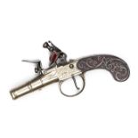 A charming very small 120 bore cannon-barrelled flintlock boxlock muff pistol, by I. Silverside,