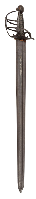 A mid 17th century broadsword, blade 28½”, with wide central fuller for entire length, steel