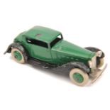 Dinky Toys 1930’s issue Humber Vogue Saloon (36c). An example in green with green smooth wheels with