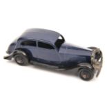 Dinky Toys Rolls Royce (30b). An example in dark blue with black closed chassis. Black ridged wheels
