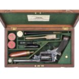 A good cased de-luxe 5 shot 54 bore Beaumont Adams double action percussion revolver,  12”