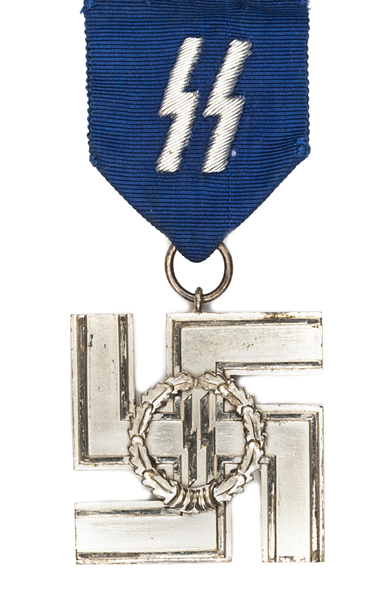 A scarce Third Reich SS long service award for 12 years, complete with ribbon and in its