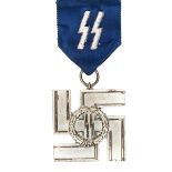 A scarce Third Reich SS long service award for 12 years, complete with ribbon and in its
