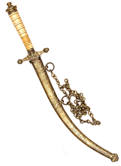 A Georgian naval dirk, slender, sharply curved, shallow diamond section blade 7½”, tapering square