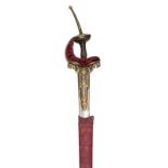 A good 18th century Indian sword khandar with gold overlaid hilt,  flat blade 39”, with traces of