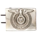 A Third Reich SS enlisted man’s belt buckle, of diestamped WM, stamped “57” and “RZM” on reverse. GC