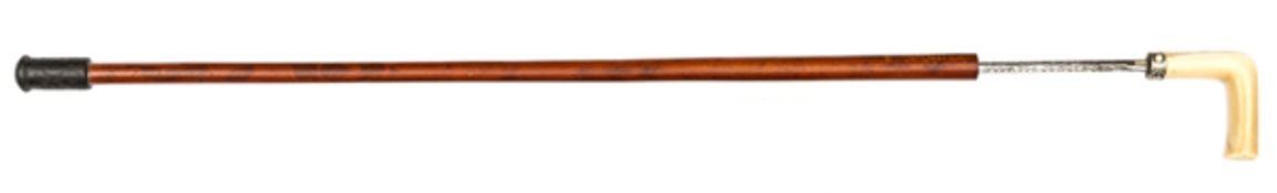 A good late 19th century ivory handled malacca swordstick, diamond section blade 25½”, etched for