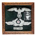 A very scarce Third Reich Diplomatic Corps cap eagle and oak leaf spray,  hand embroidered in