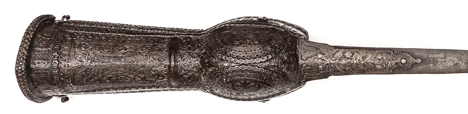 A fine 17th century Indian gauntlet sword Patah,  European blade 37”, with the end of an inscription - Image 2 of 2