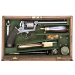 A good cased 5 shot 54 bore Adams Model 1851 self cocking percussion revolver, 11” overall, barrel