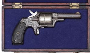 A cased 5 shot .32” rimfire Hopkins & Allen “Dictator” single action pocket revolver,  7” overall,