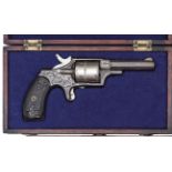 A cased 5 shot .32” rimfire Hopkins & Allen “Dictator” single action pocket revolver,  7” overall,