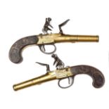 A pair of 50 bore brass barrelled and brass framed flintlock boxlock pocket pistols, by T Archer,