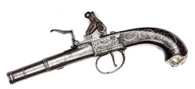 A 48 bore cannon barrelled flintlock boxlock pocket pistol, by I Richards, London c 1775, 8½”