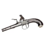 A 48 bore cannon barrelled flintlock boxlock pocket pistol, by I Richards, London c 1775, 8½”