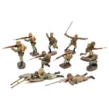 10 Elastolin and Lineol German composition figures. Soldier running with pistol, 2 soldiers standing