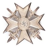 A Third Reich Spanish cross in silver with swords,  type A, by C E Juncker, silver issue