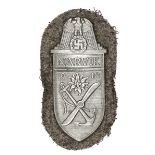 A Third Reich Narvik arm shield, grey metal colour with field grey army backplate. GC Plate 14