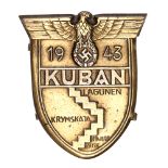 A Third Reich Kuban shield, gold coloured. GC     Plate 14