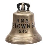The ship’s bell of HMS Wigtown Bay, (K616) Bay Class Frigate,  marked “HMS Wigtown Bay 1945”, height