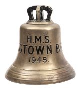 The ship’s bell of HMS Wigtown Bay, (K616) Bay Class Frigate,  marked “HMS Wigtown Bay 1945”, height