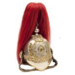 A post-1902 trooper’s helmet of the Royal Horse Guards, WM skull, brass peak binding, leather backed
