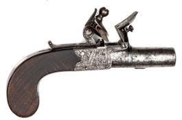 A 38 bore flintlock boxlock pocket pistol, c 1820, 6¼” overall, turn off barrel 1¾” Birmingham