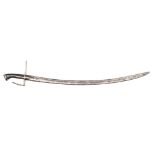 An East European hussar sabre c 1700, curved, shallow fullered blade 33” with narrow back fuller,