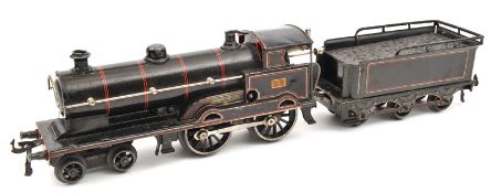 A Bing for Bassett-Lowke O gauge clockwork 4-4-0 tender locomotive ‘George the Fifth’. In lined