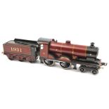 A Bassett-Lowke O gauge clockwork 4-4-0 tender locomotive ‘Duke of York’. In lined LMS maroon