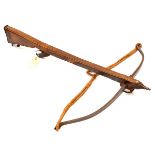 A stonebow, c 1800, 31½” overall, steel bow 28”, with folding U shaped fore sight, folding