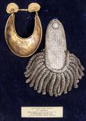A boxed and glazed gorget and epaulette belonging to Leiutenant James Murray 20th Regiment, together
