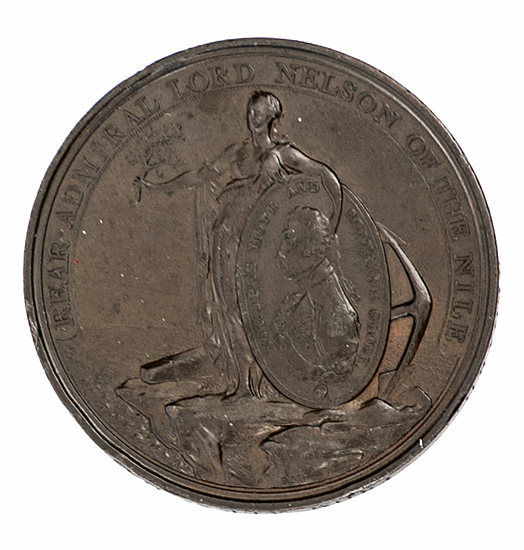 Davison’s Nile medal 1798, in bronze, as awarded to ratings, the reverse field engraved “Thos