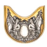 A large continental gilt gorget, bearing applied silver plated blank oval in the centre with Neptune