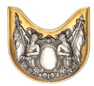 A large continental gilt gorget, bearing applied silver plated blank oval in the centre with Neptune