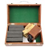 A small wooden stereoscopic slide viewer c 1920, and 5 boxes each containing approximately 20