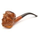 A good old tobacco pipe, probably early 20th century, the attractively figured wooden bowl carved in