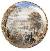 A mid 19th century pot lid “Stratfield Saye The Seat of The Duke of Wellington”, showing the house